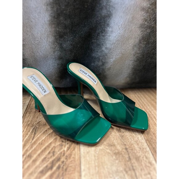 Steve Madden Syl Green Clear Slip On Heels sz 5.5 - Picture 2 of 5